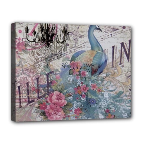 French Vintage Chandelier Blue Peacock Floral Paris Decor Canvas 14  X 11  (framed) by chicelegantboutique