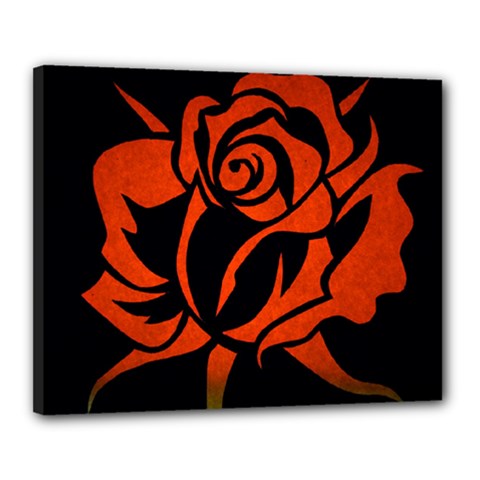Red Rose Etching On Black Canvas 20  X 16  (framed) by StuffOrSomething