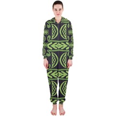 Green Shapes On A Black Background Pattern Hooded Onepiece Jumpsuit by LalyLauraFLM