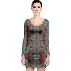 Green Tribal Star Long Sleeve Bodycon Dress by LalyLauraFLM