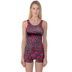 Florescent Pink Leopard Grunge  One Piece Boyleg Swimsuit by OCDesignss
