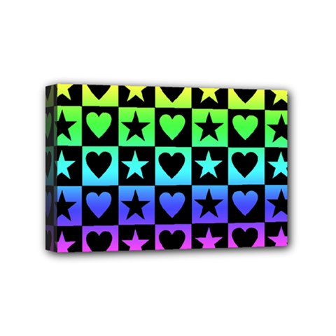 Rainbow Stars And Hearts Mini Canvas 6  X 4  (framed) by ArtistRoseanneJones