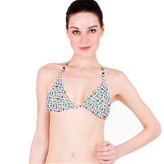 Blue Colorful Cats Silhouettes Pattern Bikini Tops by Contest580383