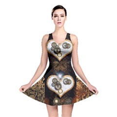 Steampunk, Awesome Heart With Clocks And Gears Reversible Skater Dresses by FantasyWorld7