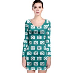 Modern Chic Vector Camera Illustration Pattern Long Sleeve Bodycon Dresses by GardenOfOphir