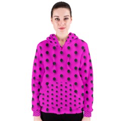 Hot Pink Black Polka-dot  Women s Zipper Hoodies by OCDesignss
