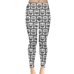 Gray And White Owl Pattern Women s Leggings by GardenOfOphir