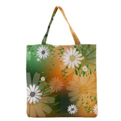 Beautiful Flowers With Leaves On Soft Background Grocery Tote Bags by FantasyWorld7