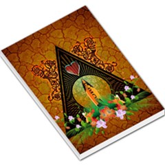 Surfing, Surfboard With Flowers And Floral Elements Large Memo Pads by FantasyWorld7