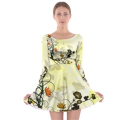 Wonderful Flowers With Leaves On Soft Background Long Sleeve Skater Dress by FantasyWorld7