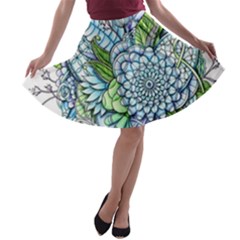 Peaceful Flower Garden 2 A-line Skater Skirt by Zandiepants