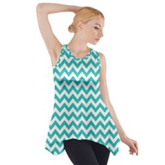 Turquoise And White Zigzag Pattern Side Drop Tank Tunic by Zandiepants