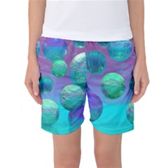 Ocean Dreams, Abstract Aqua Violet Ocean Fantasy Women s Basketball Shorts by DianeClancy