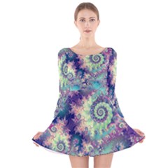 Violet Teal Sea Shells, Abstract Underwater Forest (purple Sea Horse, Abstract Ocean Waves  Long Sleeve Velvet Skater Dress by DianeClancy