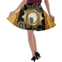 Steampunk Golden Design With Clocks And Gears A-line Skater Skirt View2