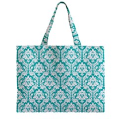 Turquoise Damask Pattern Zipper Mini Tote Bag by Zandiepants
