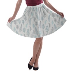 Whimsical Feather Pattern, Dusk Blue A-line Skater Skirt by Zandiepants