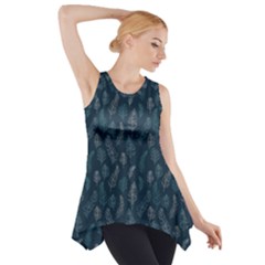 Whimsical Feather Pattern, Midnight Blue, Side Drop Tank Tunic by Zandiepants