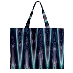 Blue Turquoise Zigzag Pattern Zipper Mini Tote Bag by BrightVibesDesign