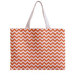 Tangerine Orange & White Zigzag Pattern Zipper Mini Tote Bag by Zandiepants