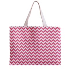 Soft Pink & White Zigzag Pattern Zipper Mini Tote Bag by Zandiepants