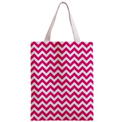 Hot Pink & White Zigzag Pattern Zipper Classic Tote Bag by Zandiepants