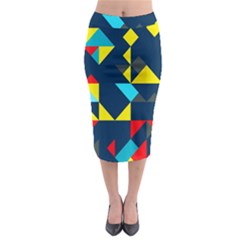 Colorful Shapes On A Blue Background                                          Midi Pencil Skirt by LalyLauraFLM