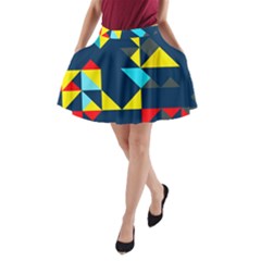Colorful Shapes On A Blue Background                                        A-line Pocket Skirt by LalyLauraFLM