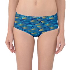 Blue Waves Mid-waist Bikini Bottoms by FunkyPatterns