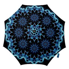 Crystal Star, Abstract Glowing Blue Mandala Hook Handle Umbrellas (small) by DianeClancy