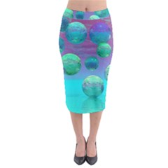 Ocean Dreams, Abstract Aqua Violet Ocean Fantasy Midi Pencil Skirt by DianeClancy