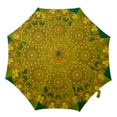 Yellow Green Abstract Wheel Of Fire Hook Handle Umbrellas (small) by DianeClancy