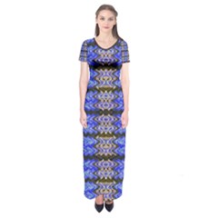 Pattern Tile Blue White Green Short Sleeve Maxi Dress by BrightVibesDesign