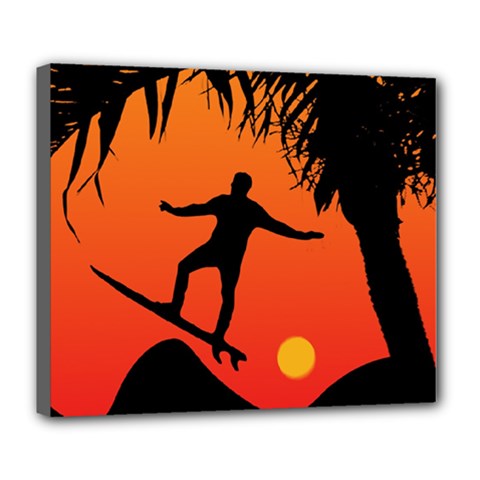 Man Surfing At Sunset Graphic Illustration Deluxe Canvas 24  X 20   by dflcprints