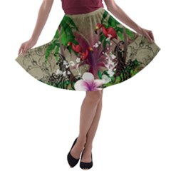 Wonderful Tropical Design With Palm And Flamingo A-line Skater Skirt by FantasyWorld7