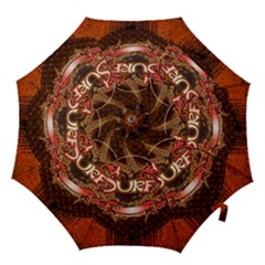 Surfing, Surfboard With Floral Elements  And Grunge In Red, Black Colors Hook Handle Umbrellas (large) by FantasyWorld7