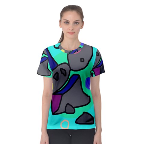 Blue Comic Abstract Women s Sport Mesh Tee by Valentinaart