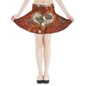 Steampunk, Wonderful Heart With Clocks And Gears On Red Background Mini Flare Skirt View3