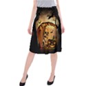 Halloween, Funny Pumpkin With Skull And Spider In The Night Midi Beach Skirt View1