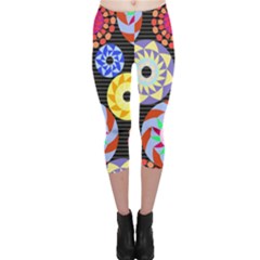Colorful Retro Circular Pattern Capri Leggings  by DanaeStudio