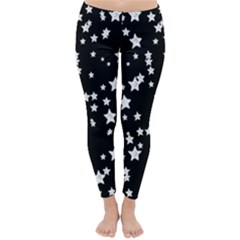 Black And White Starry Pattern Winter Leggings  by DanaeStudio