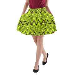 Yellow Wavey Squiggles A-line Pocket Skirt by BrightVibesDesign