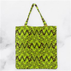 Yellow Wavey Squiggles Grocery Tote Bag by BrightVibesDesign