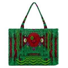 Flower Girl With Sunrose In Her Hair And Panda Bears Medium Zipper Tote Bag by pepitasart