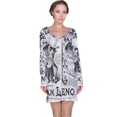 Vintage Song Sheet Lyrics Black White Typography Long Sleeve Nightdress by yoursparklingshop