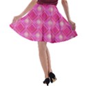 Pink Sweet Number 16 Diamonds Geometric Pattern A-line Skater Skirt View2