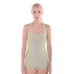 Summer Sand Color Lilac Stripes Boyleg Halter Swimsuit  by picsaspassion