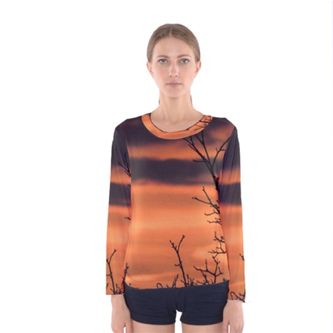 Tree Branches And Sunset Women s Long Sleeve Tee by picsaspassion