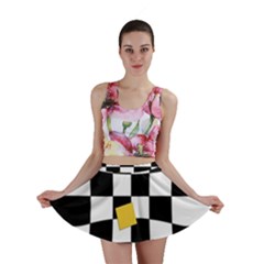 Dropout Yellow Black And White Distorted Check Mini Skirt by designworld65