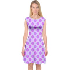 Pastel Pink Mod Circles Capsleeve Midi Dress by BrightVibesDesign